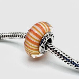 Pandora Orange Candy Stripe Murano Glass Sterling Silver Charm
